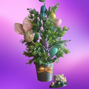 Easter Floral Tree Decor & Glitter Eggs Ceramic Bunny Vibrant Colors 17.5H X 10W